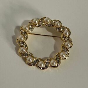 Napier Gold Plated Faux Pearl Wreath Brooch